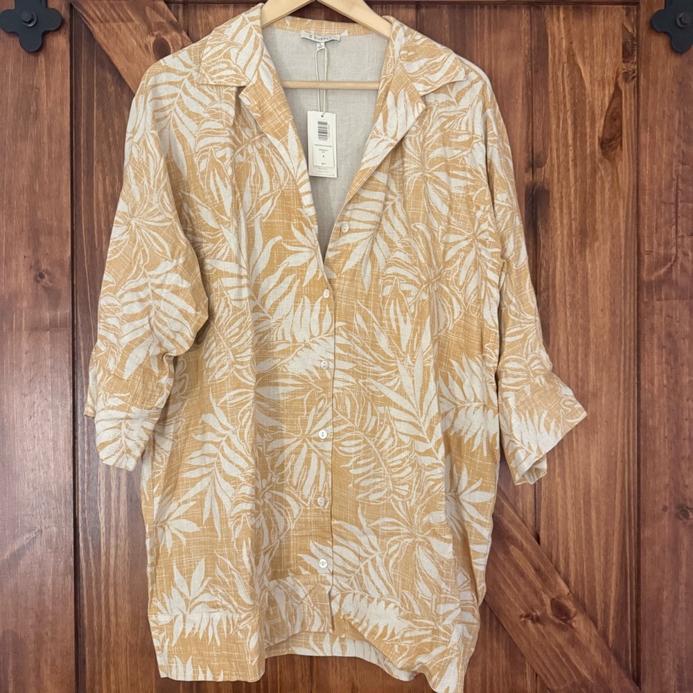 NWT Z Supply Camden Sandy Bay Palm Dress Mustard and White Dress Small